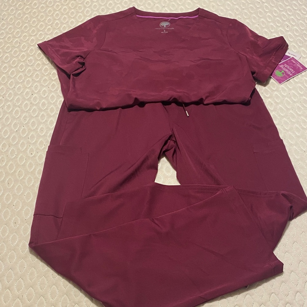Healing Hands Maroon Scrub Top